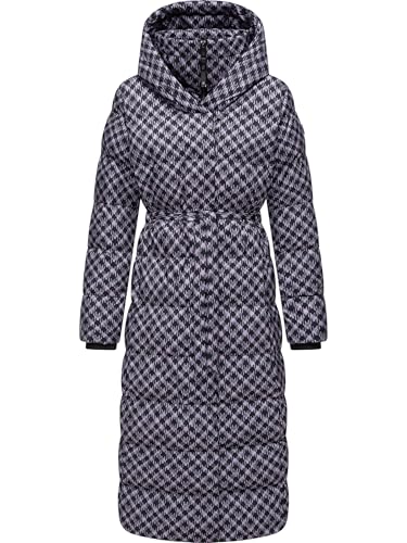 Ragwear Damen Wintermantel Warmer atmungsaktiver und wasserdichter Steppmantel lang mit angesagtem Hahnentritt Muster mit Kapuze Niara Long Print YOUMODO Lavender Gr. M von Ragwear