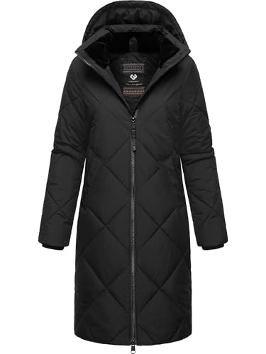 Ragwear Damen Wintermantel Warmer wasserdichter Steppmantel lang mit Abnehmbarer Kapuze Rebela YOUMODO Black Gr. L von Ragwear