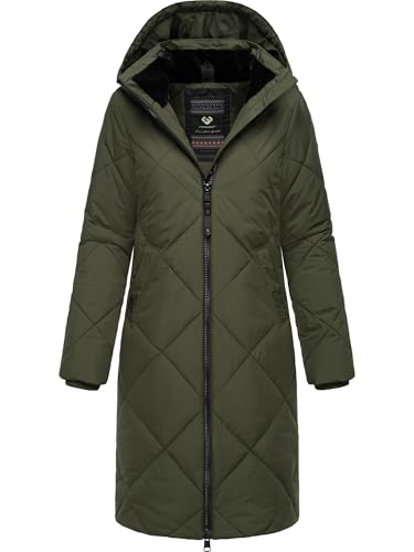 Ragwear Damen Wintermantel Warmer wasserdichter Steppmantel lang mit Abnehmbarer Kapuze Rebela YOUMODO Dark Olive Gr. XXL von Ragwear