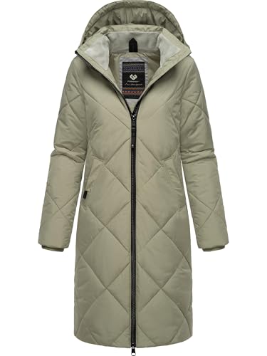 Ragwear Damen Wintermantel Warmer wasserdichter Steppmantel lang mit Abnehmbarer Kapuze Rebela YOUMODO Dusty Olive Gr. XXL von Ragwear