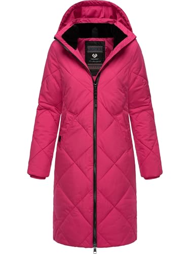 Ragwear Damen Wintermantel Warmer wasserdichter Steppmantel lang mit Abnehmbarer Kapuze Rebela YOUMODO Fuchsia Gr. L von Ragwear