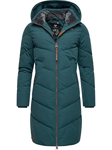 Ragwear Damen Wintermantel Warmer wasserdichter Steppmantel lang mit Abnehmbarer Kapuze Rebelka Dark Green22 Gr. XXL von Ragwear