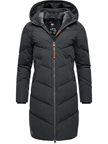 Ragwear Damen Wintermantel Warmer wasserdichter Steppmantel lang mit Abnehmbarer Kapuze Rebelka Dark Grey22 Gr. XXL von Ragwear