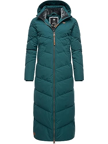 Ragwear Damen Wintermantel Warmer wasserdichter Steppmantel lang mit Abnehmbarer Kapuze Rebelka Extralong Dark Green Gr. XS von Ragwear