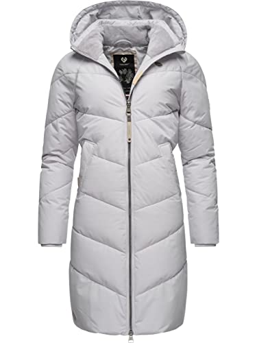 Ragwear Damen Wintermantel Warmer wasserdichter Steppmantel lang mit Abnehmbarer Kapuze Rebelka Light Grey22 Gr. M von Ragwear