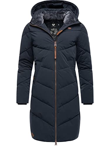 Ragwear Damen Wintermantel Warmer wasserdichter Steppmantel lang mit Abnehmbarer Kapuze Rebelka Navy22 Gr. L von Ragwear