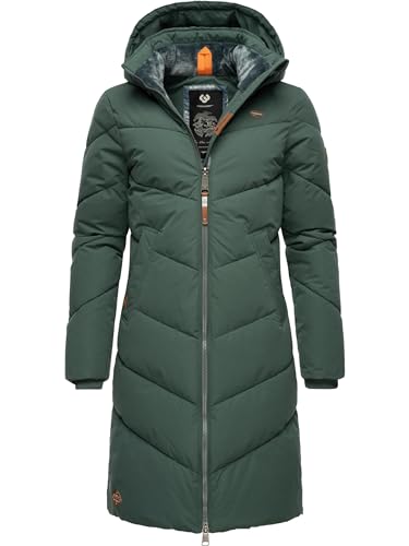 Ragwear Damen Wintermantel Warmer wasserdichter Steppmantel lang mit Abnehmbarer Kapuze Rebelka Pine Green023 Gr. M von Ragwear