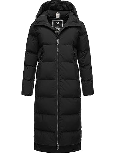 Ragwear Damen Wintermantel Warmer wasserdichter und atmungsaktiver Steppmantel extralang mit Kapuze Patrise Black Gr. XS von Ragwear