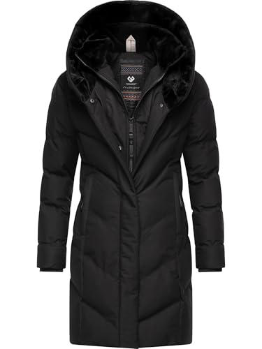 Ragwear Damen Wintermantel Warmer wasserdichter und atmungsaktiver Steppmantel lang mit Kapuze und hohem Teddy-Fleece-Kragen Natalka Cosy YOUMODO Black Gr. XXL von Ragwear