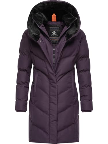Ragwear Damen Wintermantel Warmer wasserdichter und atmungsaktiver Steppmantel lang mit Kapuze und hohem Teddy-Fleece-Kragen Natalka Cosy YOUMODO Plum Gr. XL von Ragwear