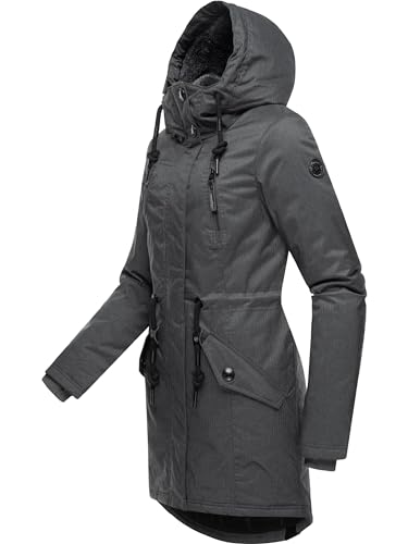 Ragwear Damen Wintermantel warm gefütterter Parka lang wasserdicht mit Kapuze Elsie Melange Black Gr. 3XL von Ragwear