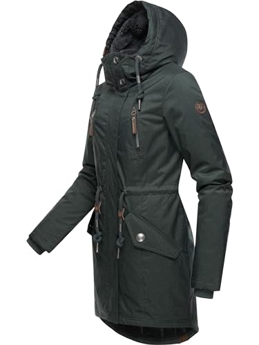 Ragwear Damen Wintermantel warm gefütterter Parka lang wasserdicht mit Kapuze Elsie Melange Dark Green Gr. 3XL von Ragwear