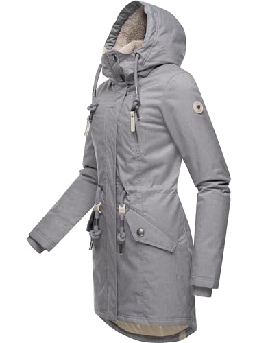 Ragwear Damen Wintermantel warm gefütterter Parka lang wasserdicht mit Kapuze Elsie Melange Grey Gr. 5XL von Ragwear