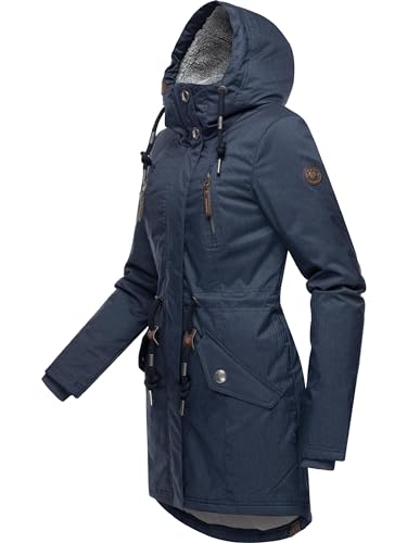 Ragwear Damen Wintermantel warm gefütterter Parka lang wasserdicht mit Kapuze Elsie Melange Navy Gr. 3XL von Ragwear