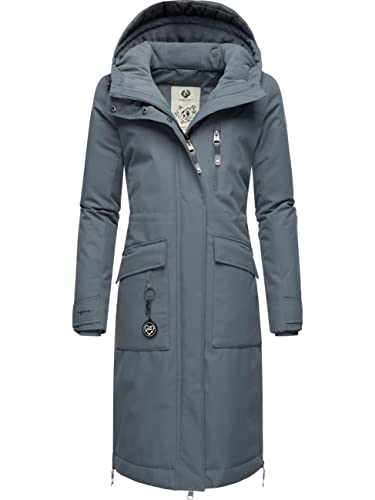 Ragwear Damen Langer Wintermantel Warmer wasserdichter Parka mit Schlüsselanhänger Refutura Remake Grey Gr. 3XL von Ragwear