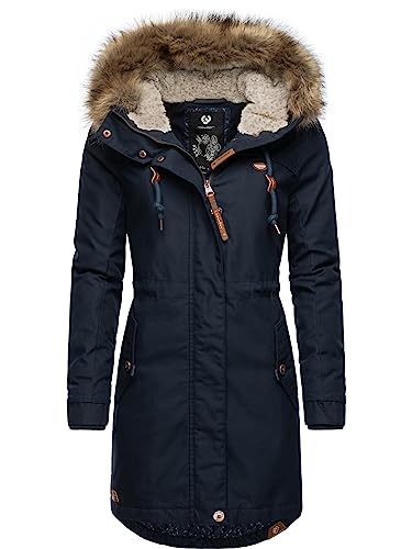 Ragwear Damen Wintermantel Warmer Parka lang mit abnehmbarem Kunstfell Tawny Navy022 Gr. 4XL von Ragwear