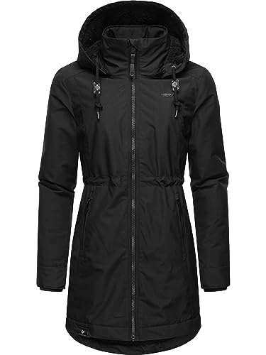 Ragwear Damen Wintermantel Warmer Parka lang wasserdicht mit Abnehmbarer Kapuze Dakkota Black Gr. S von Ragwear