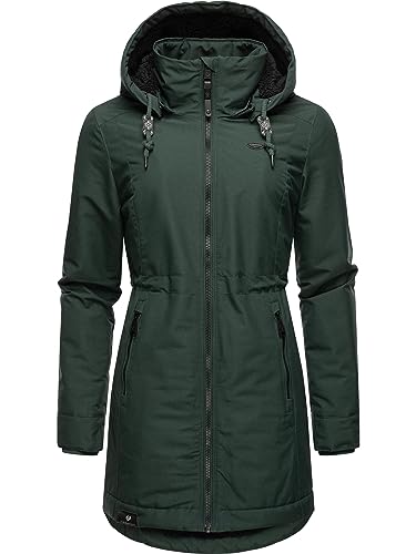 Ragwear Damen Wintermantel Warmer Parka lang wasserdicht mit Abnehmbarer Kapuze Dakkota Dark Green Gr. 3XL von Ragwear