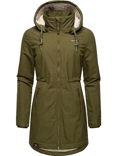 Ragwear Damen Wintermantel Warmer Parka lang wasserdicht mit Abnehmbarer Kapuze Dakkota Light Olive Gr. L von Ragwear