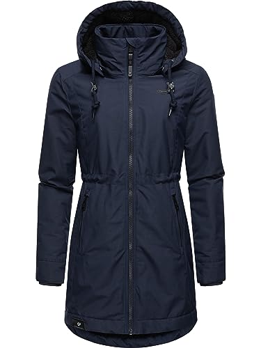 Ragwear Damen Wintermantel Warmer Parka lang wasserdicht mit Abnehmbarer Kapuze Dakkota Navy Gr. M von Ragwear