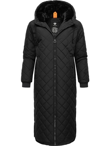 Ragwear Damen Wintermantel Warmer Steppmantel extralang mit Kapuze Niran Black Gr. S von Ragwear