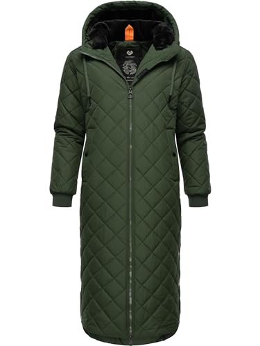 Ragwear Damen Wintermantel Warmer Steppmantel extralang mit Kapuze Niran Olive Gr. M von Ragwear