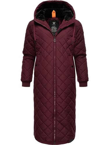 Ragwear Damen Wintermantel Warmer Steppmantel extralang mit Kapuze Niran Wine Red Gr. XL von Ragwear