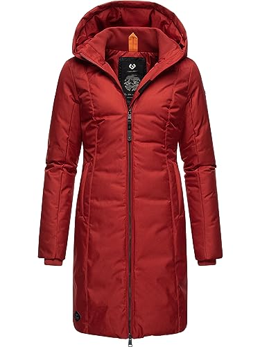 Ragwear Damen Wintermantel Warmer wasserdichter Steppmantel lang mit Kapuze Amarri Red23 Gr. L von Ragwear