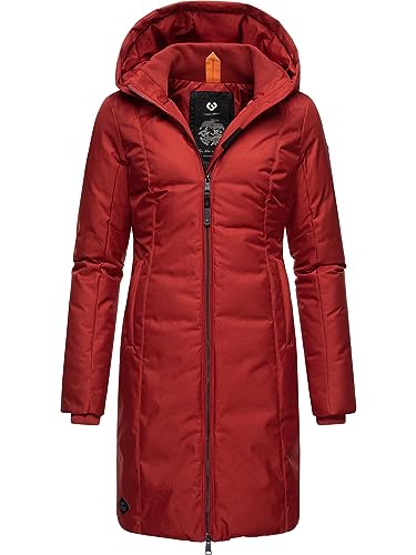 Ragwear Damen Wintermantel Warmer Steppmantel lang mit Kapuze Amarri Red23 Gr. S von Ragwear