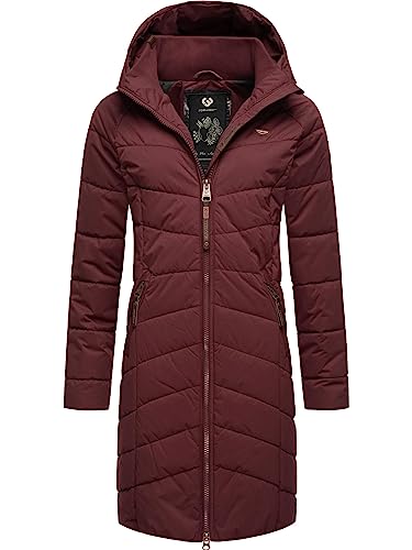 Ragwear Damen Wintermantel Warmer Steppmantel lang mit Kapuze Dizzie Coat Wine Red022 Gr. L von Ragwear