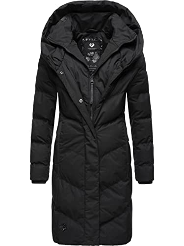 Ragwear Damen Wintermantel warmer Steppmantel lang mit Kapuze Natalka Black022 Gr. XL von Ragwear