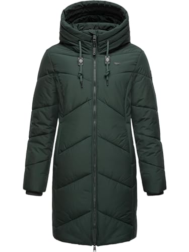 Ragwear Damen Wintermantel warmer Steppmantel lang mit Kapuze Novista Dark Green Gr. 3XL von Ragwear