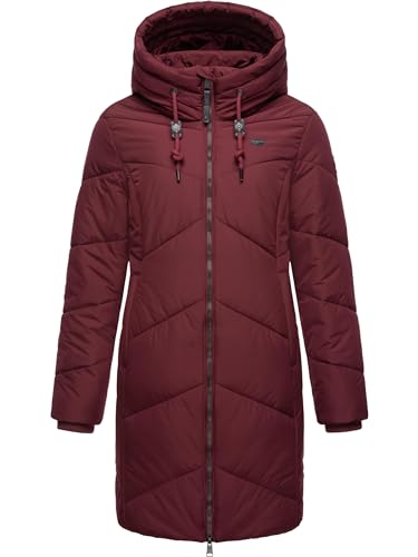 Ragwear Damen Wintermantel warmer Steppmantel lang mit Kapuze Novista Wine Red Gr. L von Ragwear