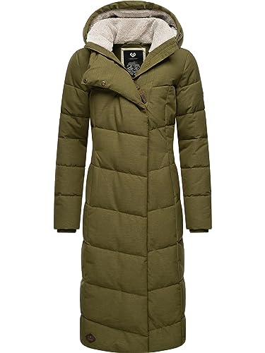 Ragwear Damen Wintermantel Warmer Steppmantel lang mit Kapuze Pavla Long Light Olive23 Gr. XS von Ragwear