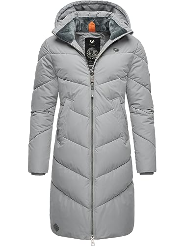 Ragwear Damen Wintermantel Warmer wasserdichter Steppmantel lang mit Abnehmbarer Kapuze Rebelka Light Grey23 Gr. XXL von Ragwear