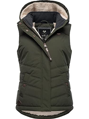 Ragwear Damen ärmellose Outdoorweste warme Winterjacke wasserdicht mit Abnehmbarer Kapuze Hesty Intl Dark Olive22 Gr. XL von Ragwear
