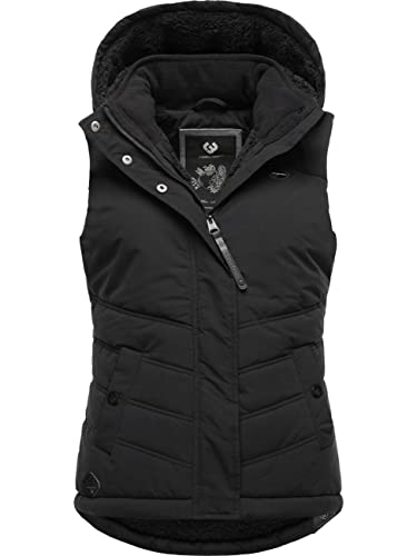 Ragwear Damen ärmellose Outdoorweste warme Winterjacke wasserdicht mit Abnehmbarer Kapuze Hesty Intl Black22 Gr. 4XL von Ragwear