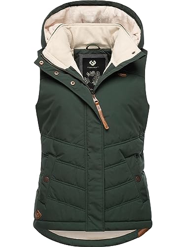 Ragwear Damen ärmellose Outdoorweste warme Winterjacke wasserdicht mit Abnehmbarer Kapuze Hesty Intl Dark Green23 Gr. L von Ragwear
