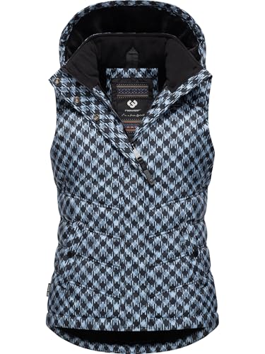Ragwear Damen ärmellose Outdoorweste warme wasserdichte und atmungsaktive Winterjacke mit angesagtem Hahnentritt Muster und Abnehmbarer Kapuze Hesty Print YOUMODO Cloud Gr. 3XL von Ragwear