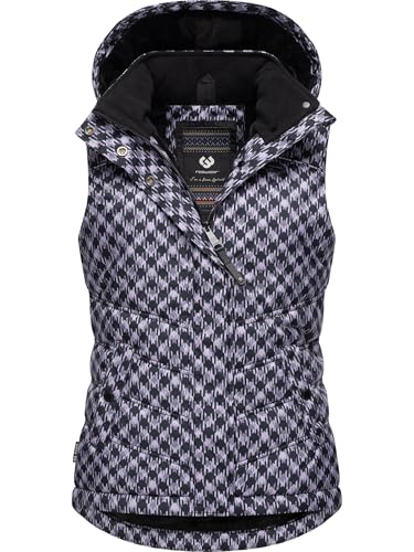 Ragwear Damen ärmellose Outdoorweste warme wasserdichte und atmungsaktive Winterjacke mit angesagtem Hahnentritt Muster und Abnehmbarer Kapuze Hesty Print YOUMODO Lavender Gr. 3XL von Ragwear
