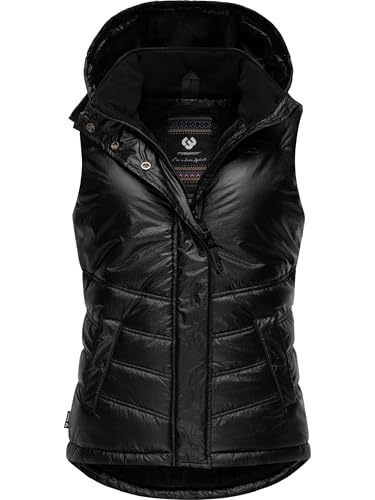 Ragwear Damen ärmellose Shiny Outdoorweste warme wasserdichte Winterjacke mit Abnehmbarer Kapuze Hesty Bling YOUMODO Black Gr. XL von Ragwear