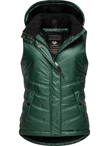 Ragwear Damen ärmellose Shiny Outdoorweste warme wasserdichte Winterjacke mit Abnehmbarer Kapuze Hesty Bling YOUMODO Green Gr. L von Ragwear