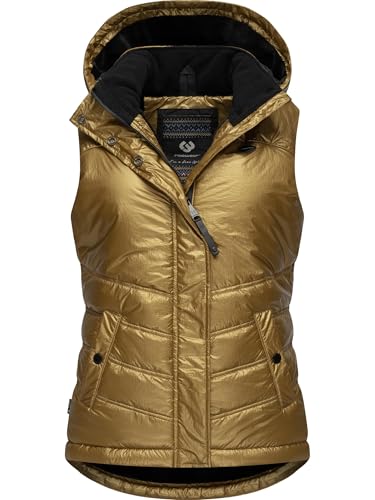 Ragwear Damen ärmellose Shiny Outdoorweste warme wasserdichte Winterjacke mit Abnehmbarer Kapuze Hesty Bling YOUMODO Inca Gold Gr. XL von Ragwear