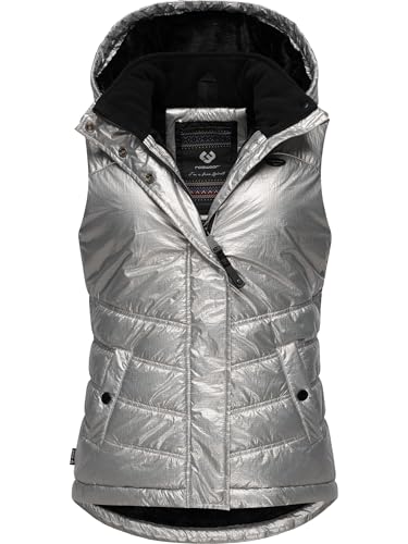 Ragwear Damen ärmellose Shiny Outdoorweste warme wasserdichte Winterjacke mit Abnehmbarer Kapuze Hesty Bling YOUMODO Light Grey Gr. XL von Ragwear