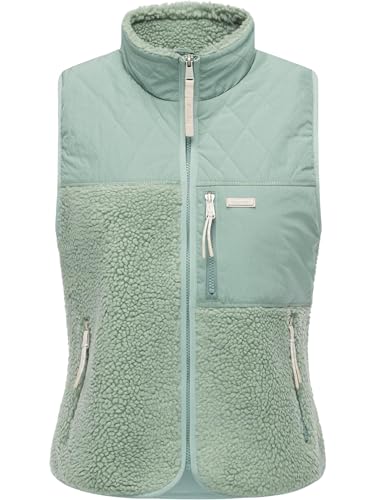 Ragwear Damen ärmellose Weste warme Plüschweste aus Materialmix mit kuscheligem Teddy-Fleece Junkin Bonded Dusty Green Gr. L von Ragwear