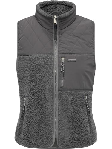 Ragwear Damen ärmellose Weste warme Plüschweste aus Materialmix mit kuscheligem Teddy-Fleece Junkin Bonded Stone Grey Gr. S von Ragwear