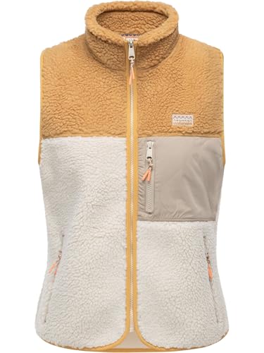 Ragwear Damen ärmellose Weste warme Plüschweste aus Materialmix mit kuscheligem Teddy-Fleece Junni Bonded Ecru Gr. M von Ragwear