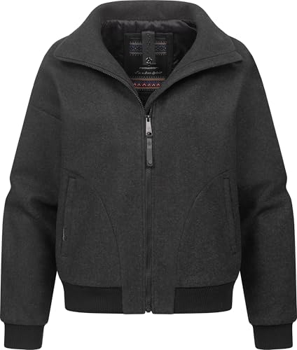 Ragwear Damen angesagte Oversized Übergangsjacke in Woll-Optik Kurze Outdoorjacke Toscia Dark Grey Gr. M von Ragwear