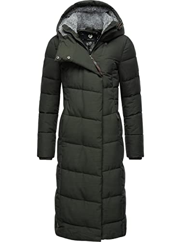 Ragwear Damen atmungsaktiver Wintermantel Warmer wasserdichter Steppmantel lang mit Kapuze Pavla Long Intl Dark Olive Gr. S von Ragwear