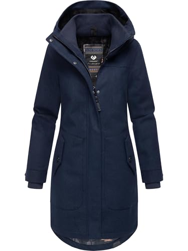 Ragwear Damen atmungsaktiver Wintermantel in Woll-Optik Langer Trenchcoat Jannisa Coat YOUMODO Navy Gr. XXL von Ragwear